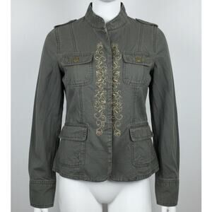 Vintage Y2K Yokoo Gray Green Cotton Utility Jacket Gold Embroidery Womens Medium